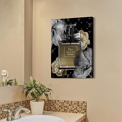 Perfume Bottle Flower Wall Art 16x12 Inches Premium Canvas Decor