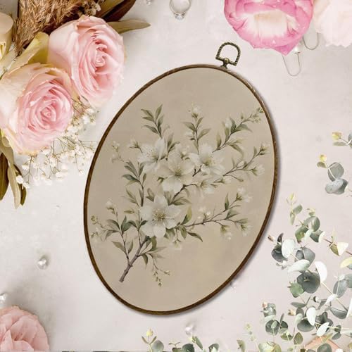 JQF Vintage Floral Oval Wall Decor Framed Print