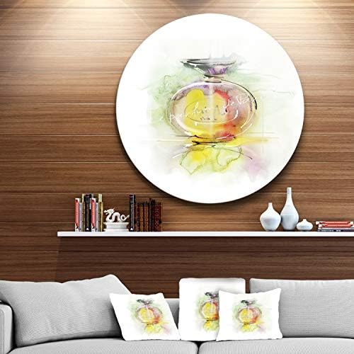 Designart Perfume Bottle Watercolor Metal Wall Art 38x38 White