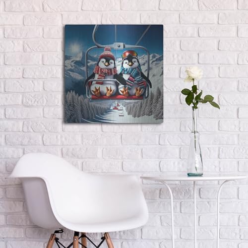 Penguin Ski Friends Metal Wall Art 24x24