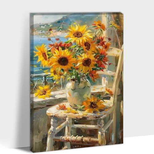 Fall Vintage Sunflower Canvas Wall Art 12x18 Inches