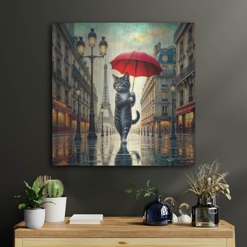 Cat In Paris Metal Wall Art 24x24