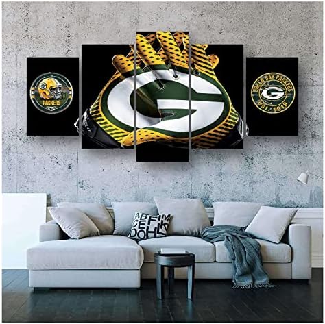 Green Bay Packers Football Poster Canvas Wall Art 5 Pieces