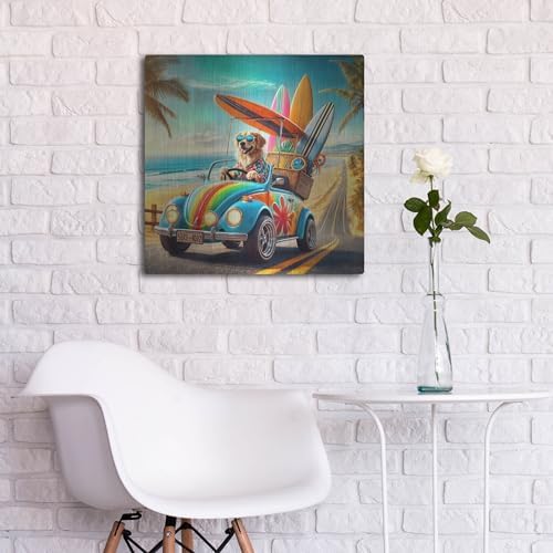 Beach Dog Surf Metal Wall Art 24x24