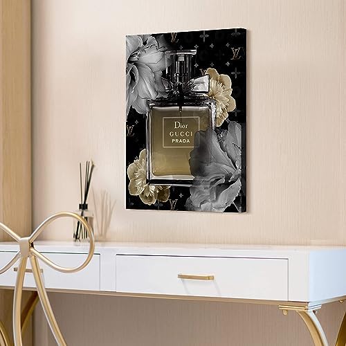 Perfume Bottle Flower Wall Art 16x12 Inches Premium Canvas Decor