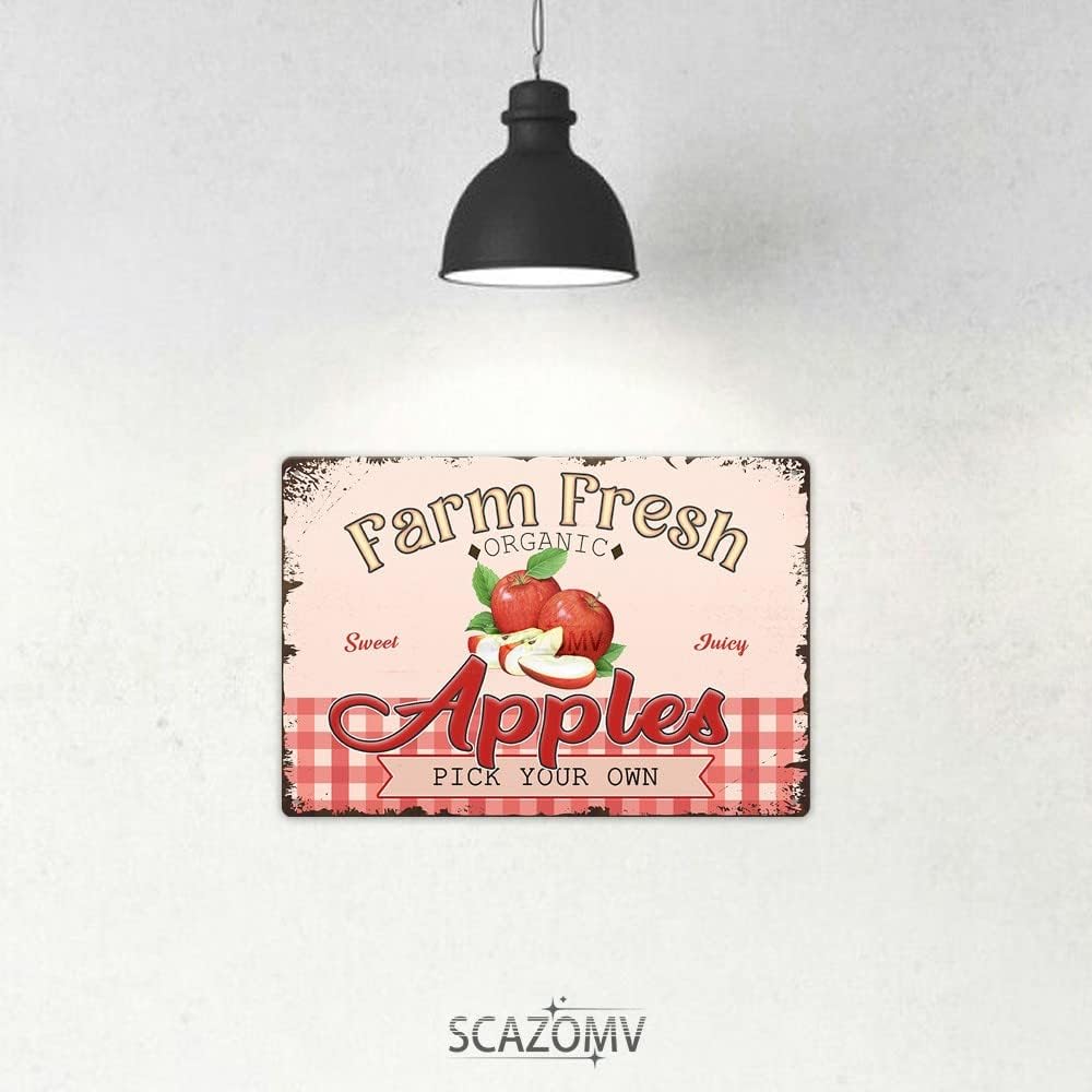 SCAZOMV Vintage Metal Apple Tin Wall Art Sign