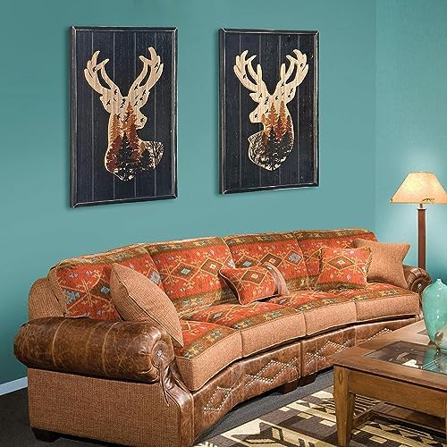 WAIU Deer Wall Decor Wood Framed Forest Scene Art Print Set of 2