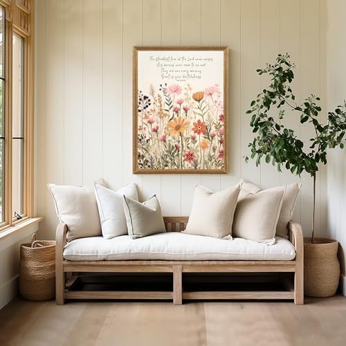 Christian Floral Scripture Wall Art with Lamentations 322-23 Verse Poster 12x16 Inch Canvas Print for Home Office Decor