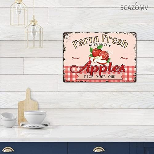 SCAZOMV Vintage Metal Apple Tin Wall Art Sign