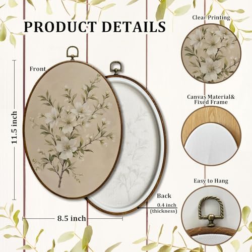 JQF Vintage Floral Oval Wall Decor Framed Print