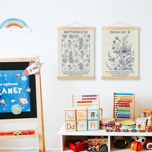 BCUANGD Christian Wall Decor - Wildflower Bible Verse Art Poster with Wood Frame 12x16 Inches