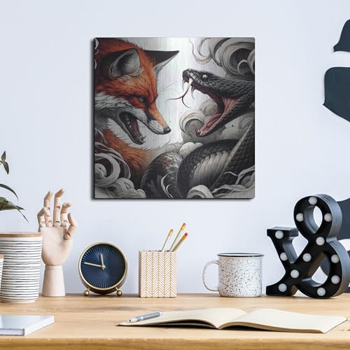 Fox And Snake Metal Wall Art 12x12