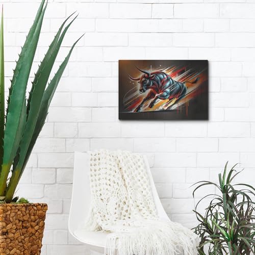Charging Bull Metal Wall Art 16x12 Inches