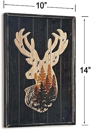 WAIU Deer Wall Decor Wood Framed Forest Scene Art Print Set of 2