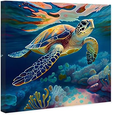 Wynwood Studio Sea Turtle Canvas Wall Art 12x12 Inches Blue Brown