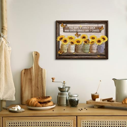 BolAurp Farmhouse Sunflower Wall Art 12x16 Inches Framed Canvas Print