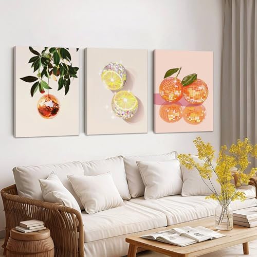 Disco Ball and Fruit Canvas Wall Art 12x16 Inches