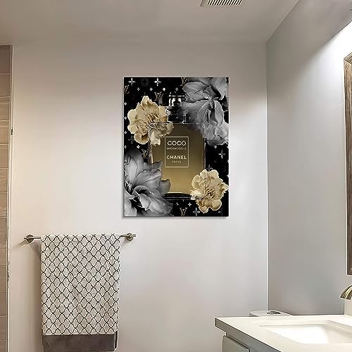 Perfume Bottle Flower Wall Art 16x12 Inches Premium Canvas Decor