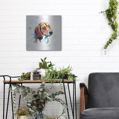 Colorful Watercolor Beagle Metal Wall Art 12x12