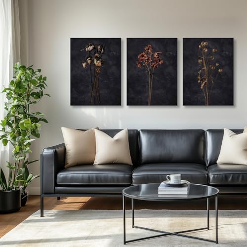 HLXRAE 3Pcs Dark Floral Canvas Wall Art