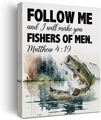 Christian Bible Verse Wall Art Canvas Frame Matthew 419 Fish Poster for Home Decor