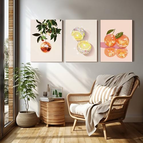 Disco Ball and Fruit Canvas Wall Art 12x16 Inches