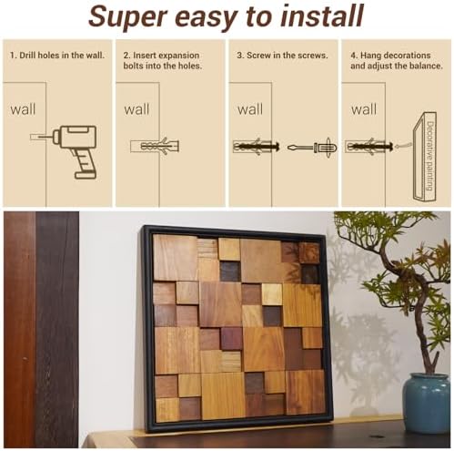 DQQWood 3D Nature Colored Solid Wood Mosaic Decorative Painting