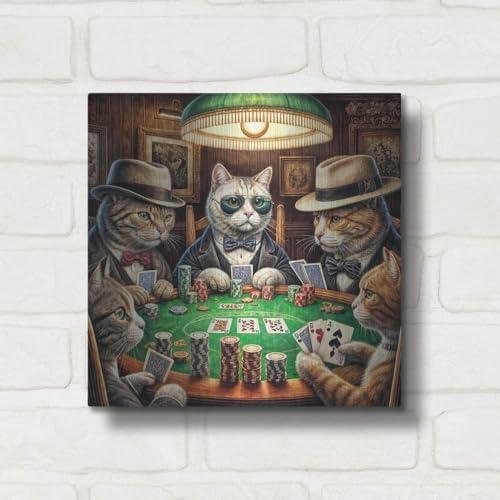 Cats Playing Poker Metal Wall Art 12x12