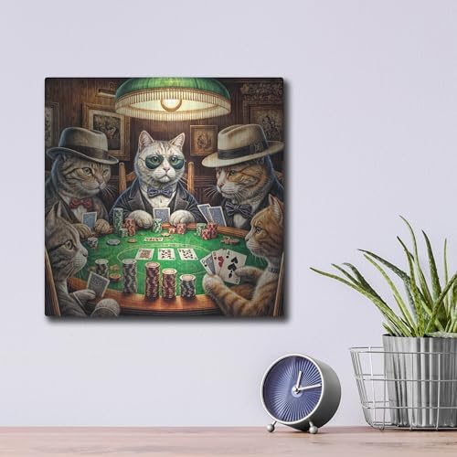 Cats Playing Poker Metal Wall Art 12x12