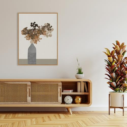 Amanti Art Framed Canvas Wall Art 42x32 Rust Brown Dried Flowers In Vase On Table 2 by Cartissi