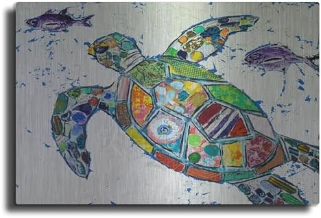 Silver Sea Turtle Metal Wall Art 16x12
