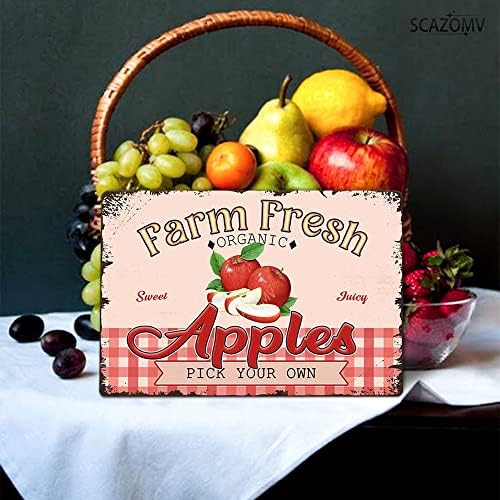 SCAZOMV Vintage Metal Apple Tin Wall Art Sign