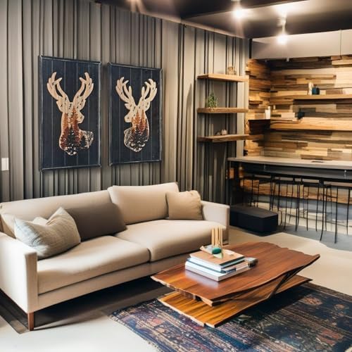 WAIU Deer Wall Decor Wood Framed Forest Scene Art Print Set of 2