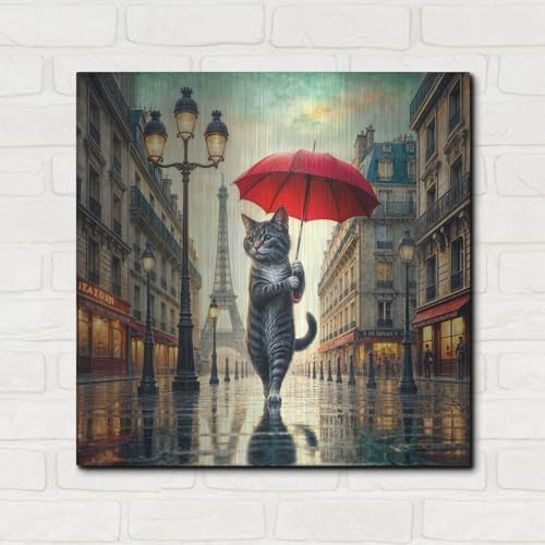Cat In Paris Metal Wall Art 24x24