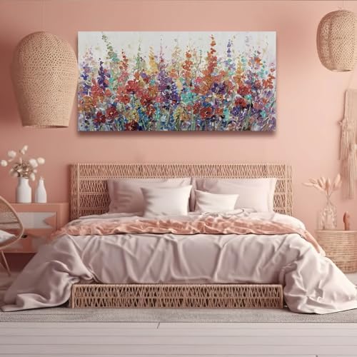 Xianshou Pink and Gold Wall Art Flowers Picture Textured Decor for Bedroom Living Room Office
