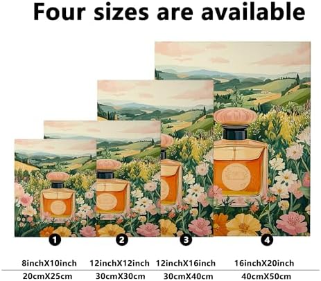 Yellow Peach Spring Floral Perfume Bottle Canvas Wall Art 12x16