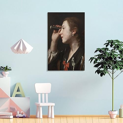 Pietro Rotari Girl Through Telescope Art Poster Canvas Print Wall Art