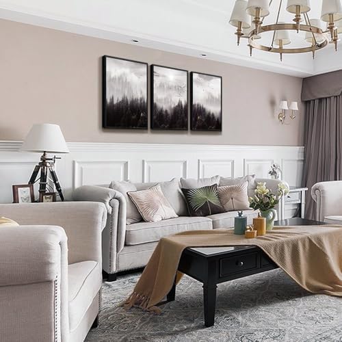 Black Framed Canvas Wall Art 3 Pieces Forest Scene Decor