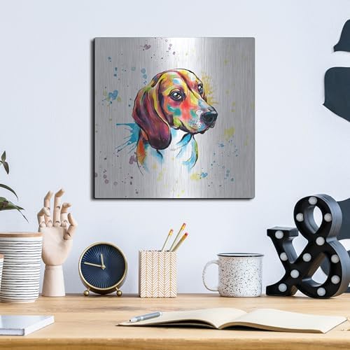 Colorful Watercolor Beagle Metal Wall Art 12x12