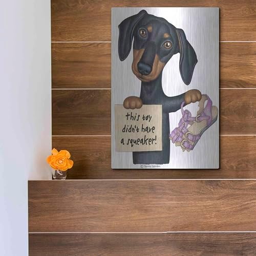 Squeaky Black Dachshund Metal Wall Art 12x16