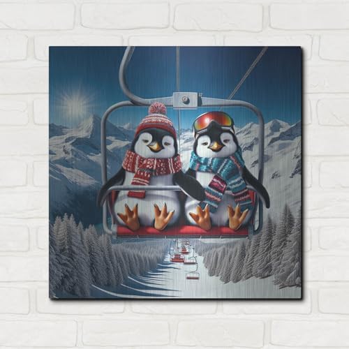Penguin Ski Friends Metal Wall Art 24x24