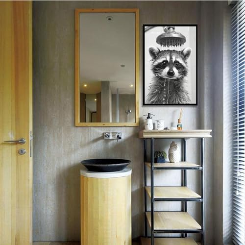 Funny Raccoon Wall Decor Poster - Black And White Framed Canvas Art