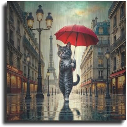 Cat In Paris Metal Wall Art 24x24