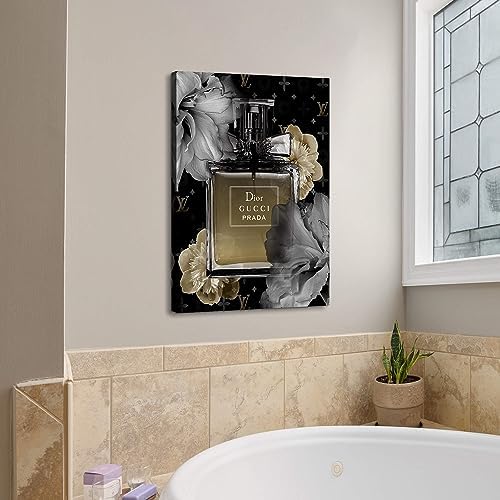 Perfume Bottle Flower Wall Art 16x12 Inches Premium Canvas Decor