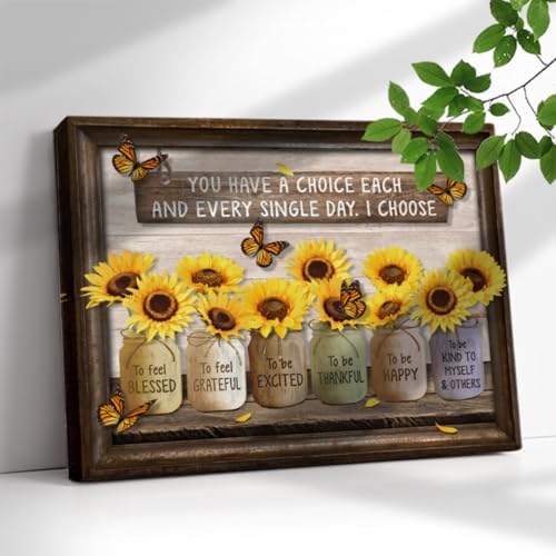 BolAurp Farmhouse Sunflower Wall Art 12x16 Inches Framed Canvas Print