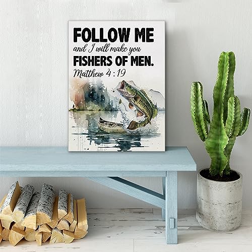 Christian Bible Verse Wall Art Canvas Frame Matthew 419 Fish Poster for Home Decor
