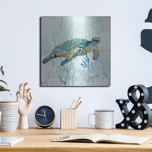 Sea Turtle Swim Metal Wall Art 12x12