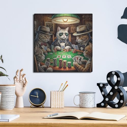 Cats Playing Poker Metal Wall Art 12x12