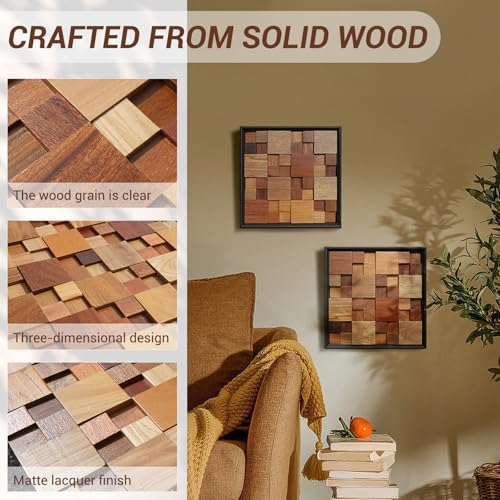 DQQWood 3D Nature Colored Solid Wood Mosaic Decorative Painting