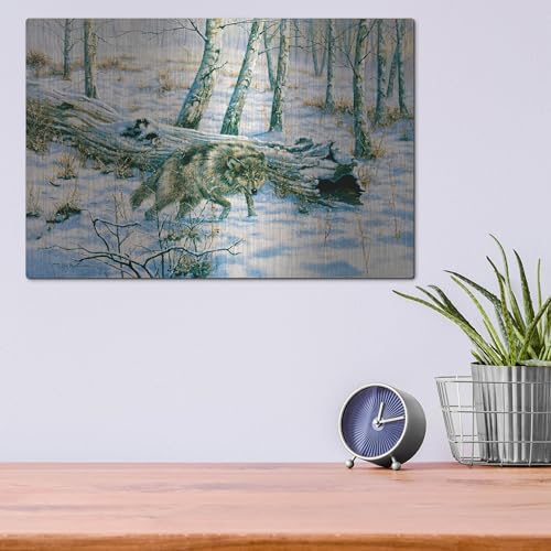 Snow Wolf Metal Wall Art by Bill Makinson 16x12